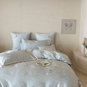 Texihome Powder Blue Floral Embroidered Duvet Cover Set - Image 4