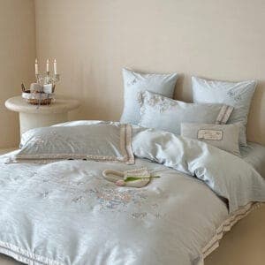 Texihome Powder Blue Floral Embroidered Duvet Cover Set - Image 5