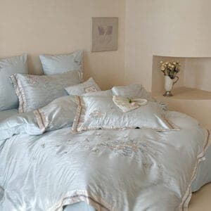 Texihome Powder Blue Floral Embroidered Duvet Cover Set - Image 6