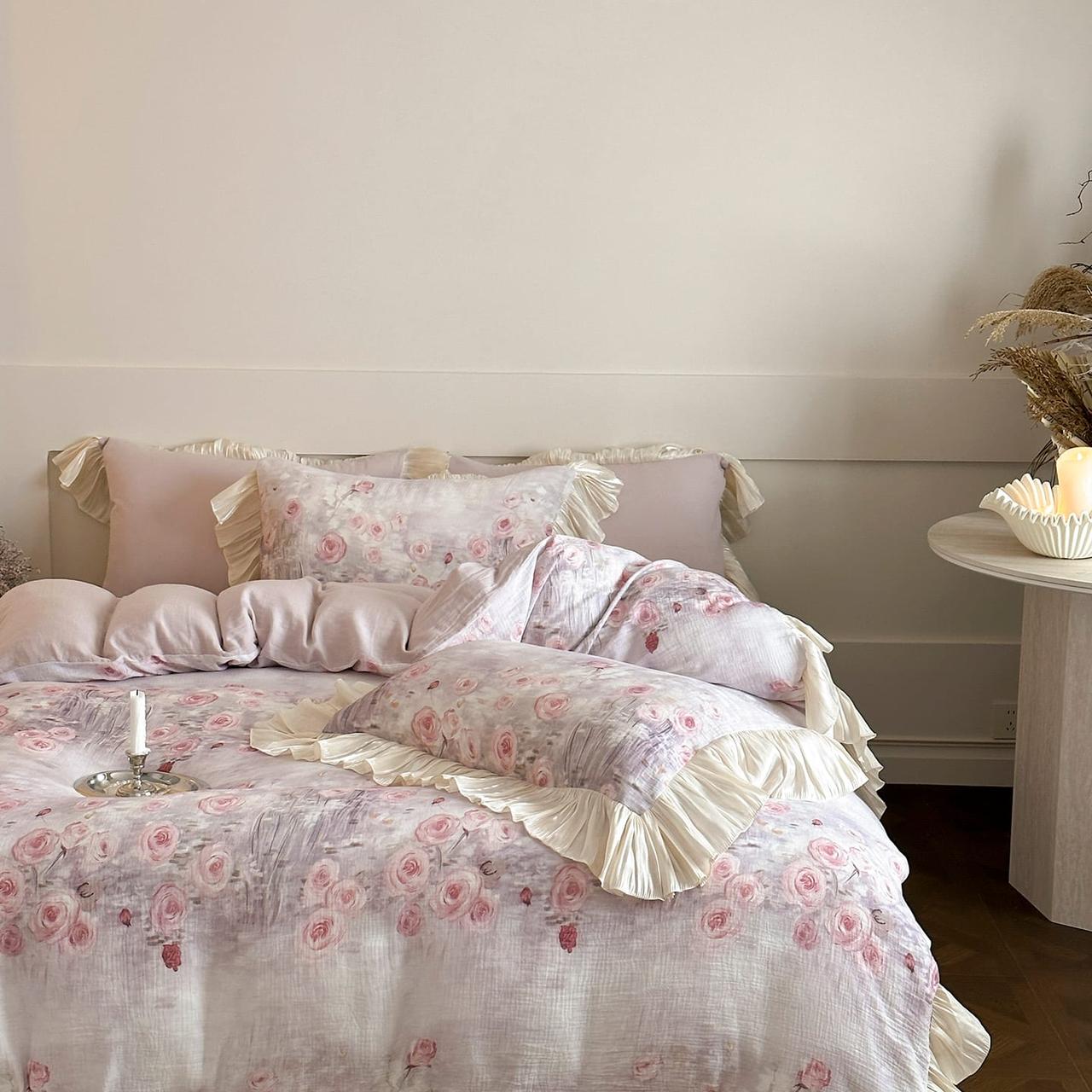 Romantic Rose Ruffled Duvet Cover Set