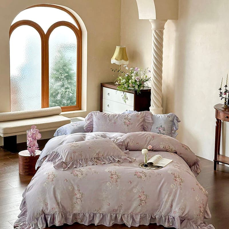Tencel Duvet Cover Set Ruffled Floral
