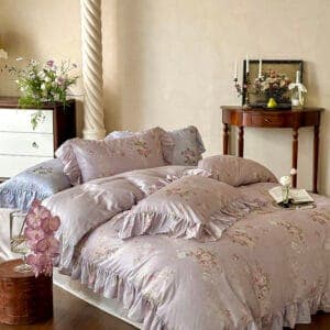 Texihome Tencel Duvet Cover Set Ruffled Floral - Image 4