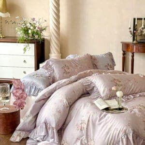 Texihome Tencel Duvet Cover Set Ruffled Floral - Image 5