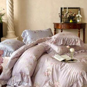Texihome Tencel Duvet Cover Set Ruffled Floral - Image 7