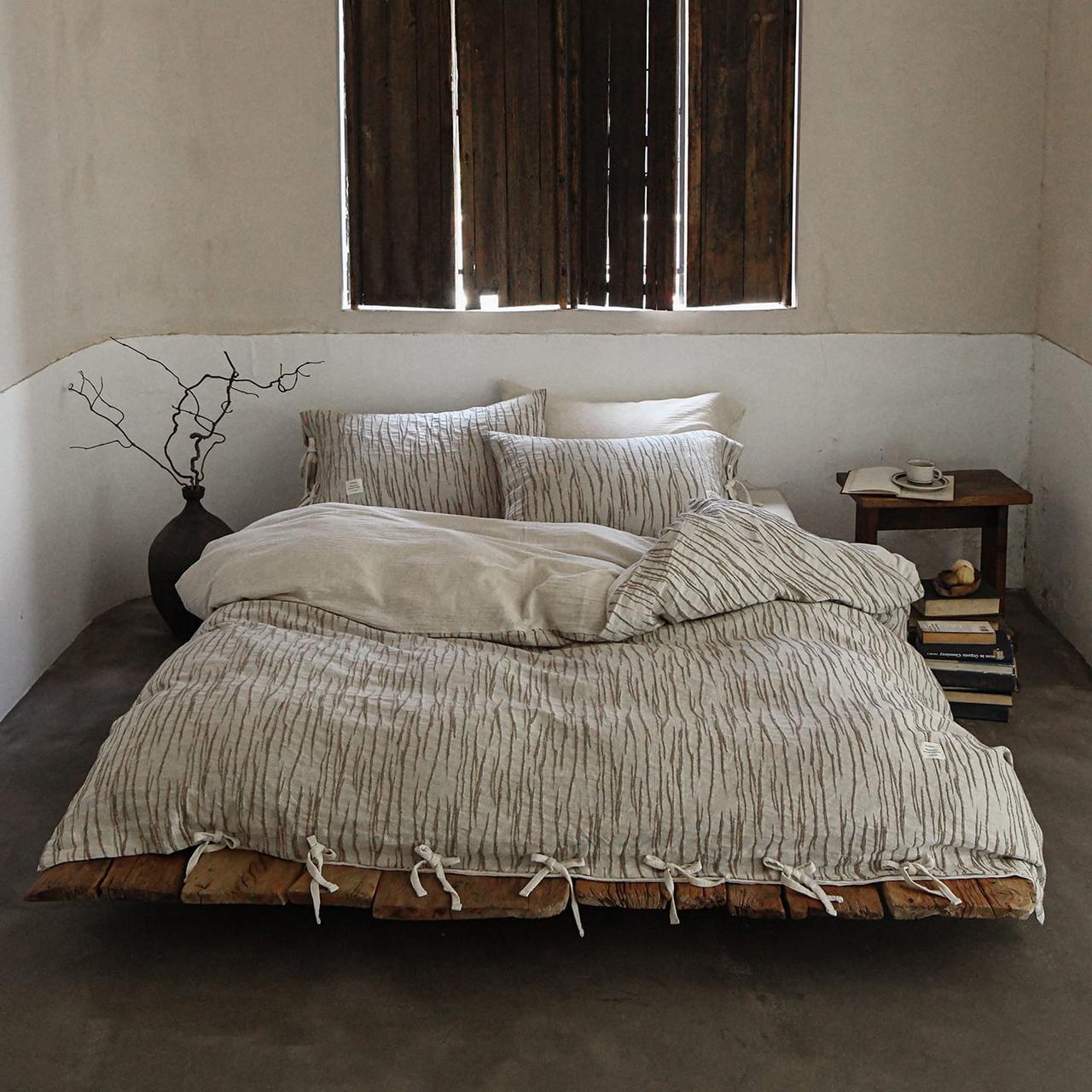 Textured Cotton Linen Duvet Cover Set with Tie Closures