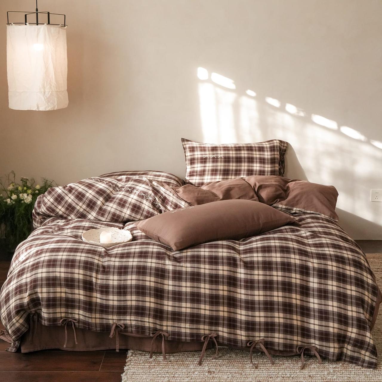 Vintage Brown Plaid Duvet Cover Set