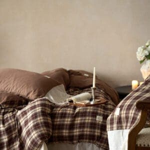 Texihome Vintage Brown Plaid Duvet Cover Set with Lace Trim - Image 3