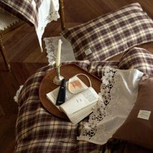 Texihome Vintage Brown Plaid Duvet Cover Set with Lace Trim - Image 5