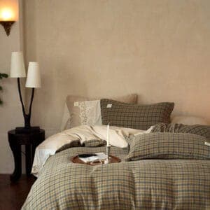 Texihome Vintage Plaid Bedding Set with Embroidered Lace Trim - Image 3