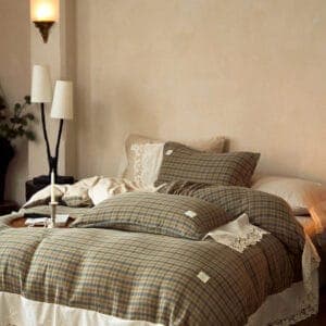 Texihome Vintage Plaid Bedding Set with Embroidered Lace Trim - Image 4