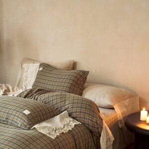 Texihome Vintage Plaid Bedding Set with Embroidered Lace Trim - Image 5