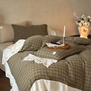 Texihome Vintage Plaid Bedding Set with Embroidered Lace Trim - Image 6