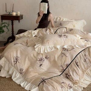 Texihome Vintage Rose Duvet Cover Set with Ruffled Edges - Image 7