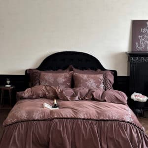 Wp French Vintage Floral Jacquard Bedding Set in Cocoa Brown - Image 3