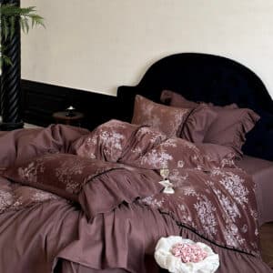 Wp French Vintage Floral Jacquard Bedding Set in Cocoa Brown - Image 4