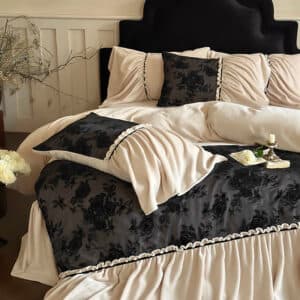 Wp Plush Velvet Bedding Set with Ruffled Floral Trim - Image 3