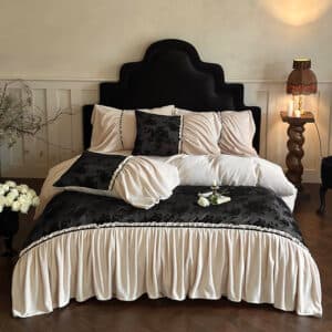 Wp Plush Velvet Bedding Set with Ruffled Floral Trim - Image 4