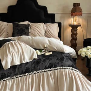 Wp Plush Velvet Bedding Set with Ruffled Floral Trim - Image 5