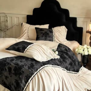 Wp Plush Velvet Bedding Set with Ruffled Floral Trim - Image 6