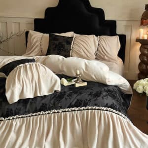Wp Plush Velvet Bedding Set with Ruffled Floral Trim - Image 7